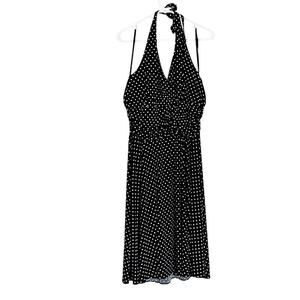 Dress Barn Polka Dot Halter Dress Ruching Black White -sz 14 - EUC
